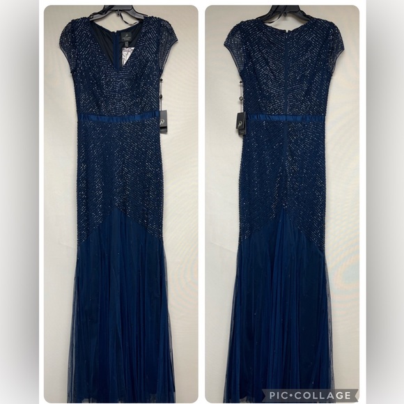 Adrianna Papell beaded cap sleeves long dress - Picture 12 of 13